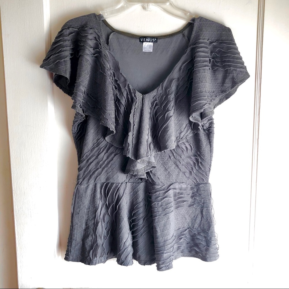 Venus Green Ruffled V-Neck Peplum Top